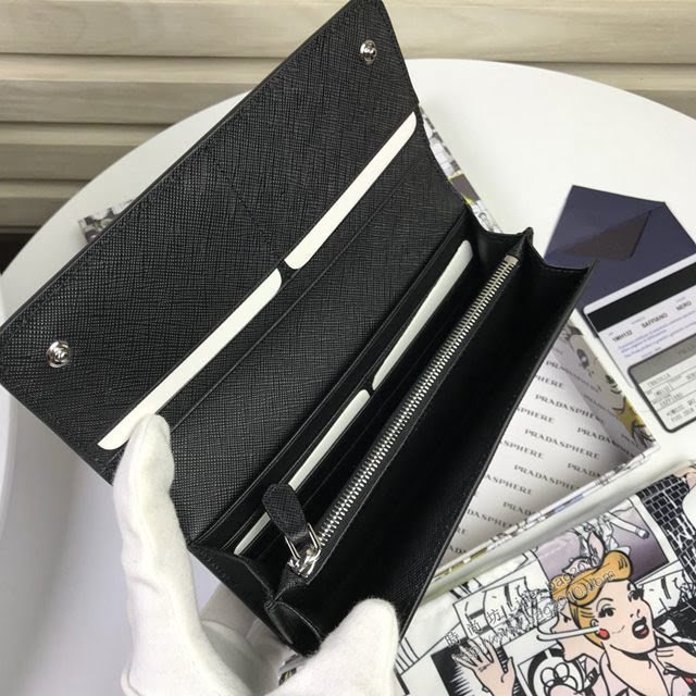 prada錢包 普拉達專櫃最新爆款 1MH132 黑色 Prada2019最新爆款女士翻蓋錢夾  pyd2069